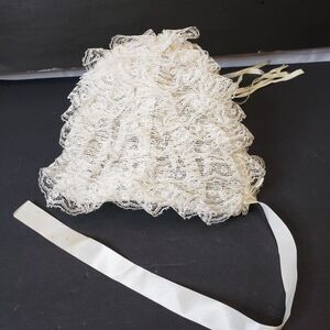 Old Vintage Childs Girls Easter Bridal Lace Bonnet Hat Stained